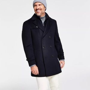Lauren Ralph Lauren Mens Labrada Double-Breasted Wool Peacoat Black Overcoat 36R